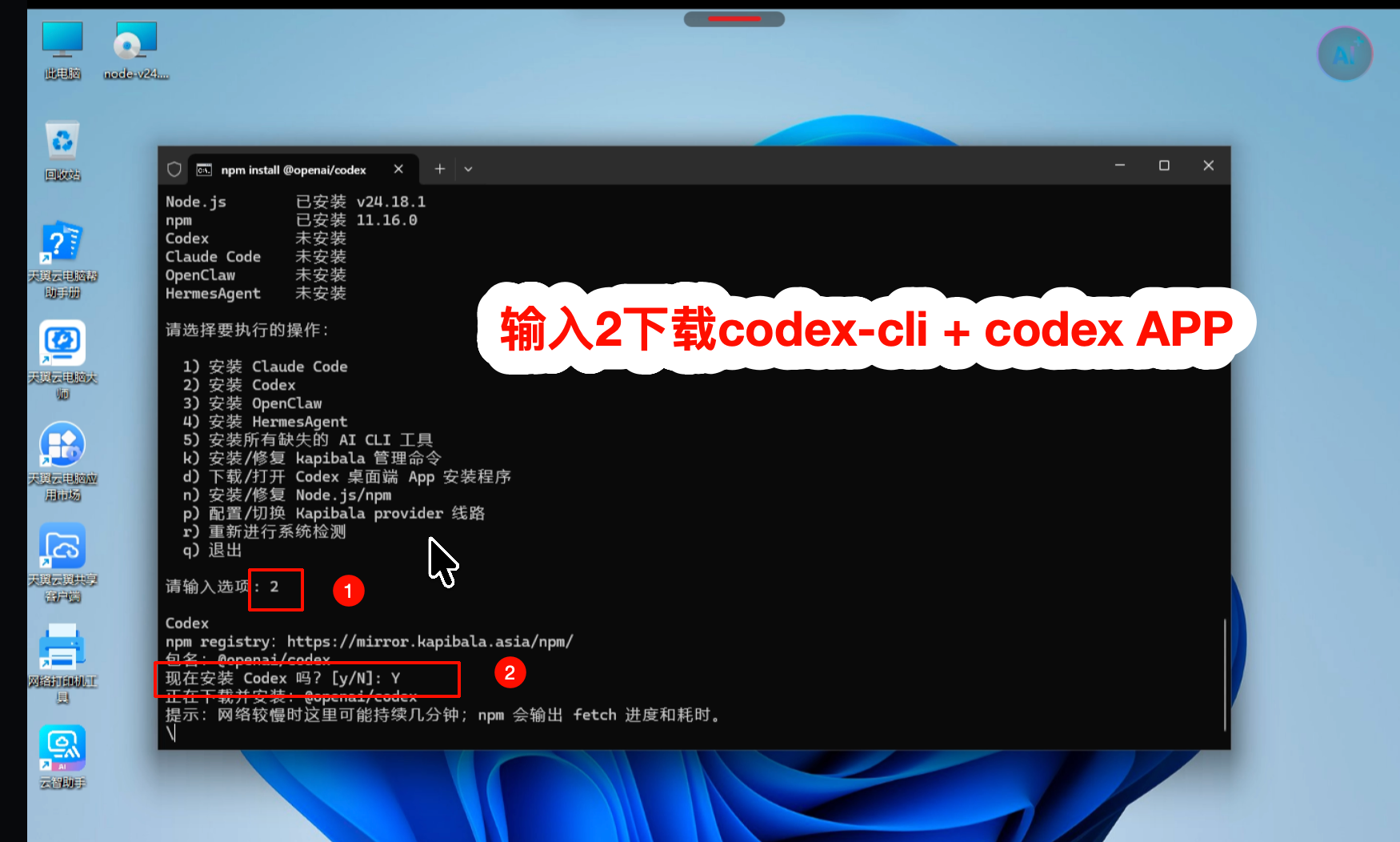 选择安装 Codex CLI 和桌面端 App